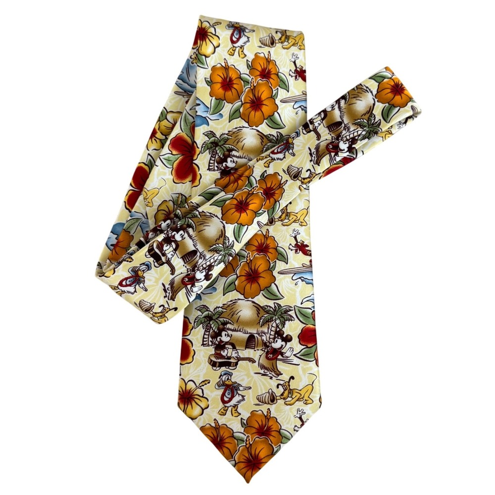 Vintage Disney Parks Mickey Hawaiian Silk Tie